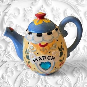 Mary Engelbreit Blue and Yellow Ceramic Teapot